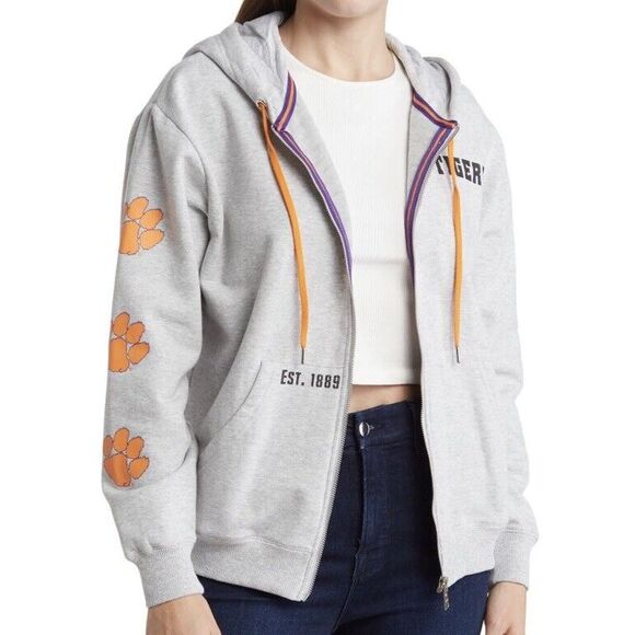 New Women's WEAR by‎ Erin Andrews Gray Clemson Tigers Full-Zip Hoodie Size XL - Picture 1 of 4